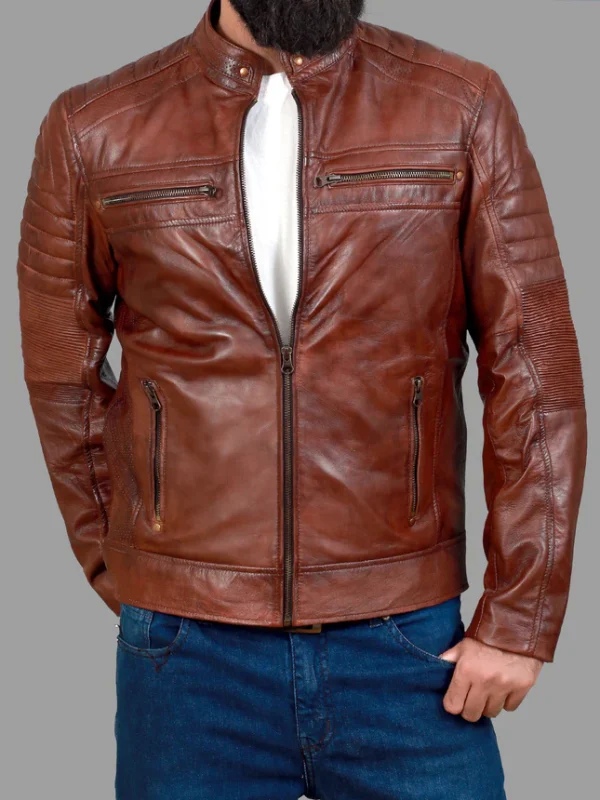Cafe Racer Biker Leather Jacket For Men's