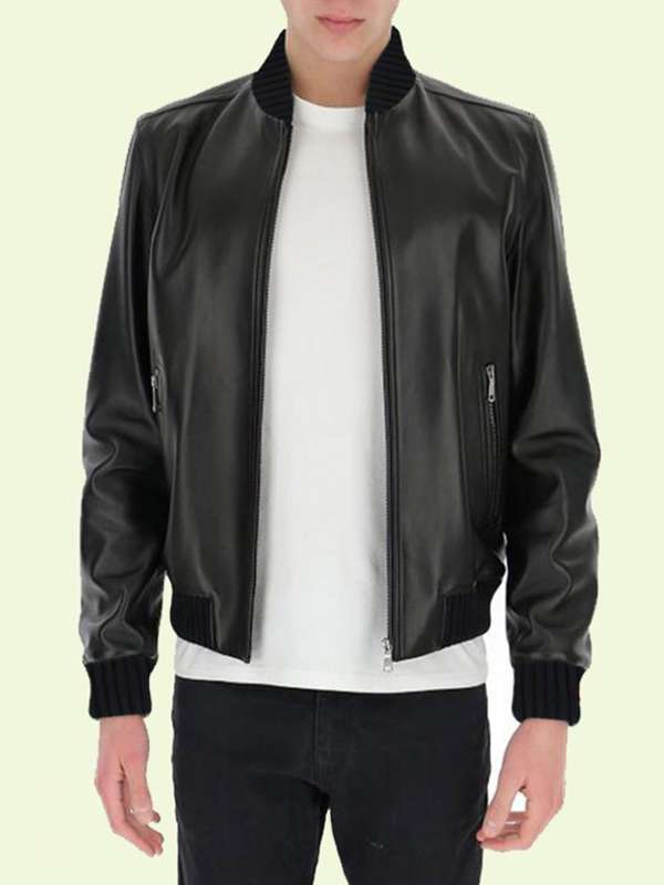 Men's Black Leather Bomber Jacket - Shopcelebswear