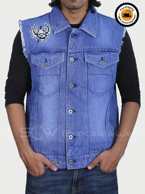 Stranger Things Eddie Printed Blue Denim Vest