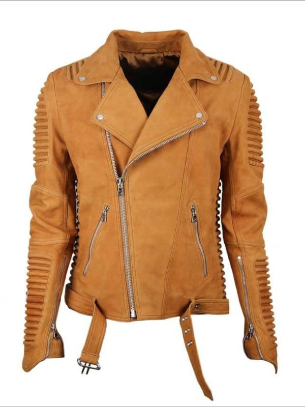 Motorcycle Tan Leather Jacket For Mens