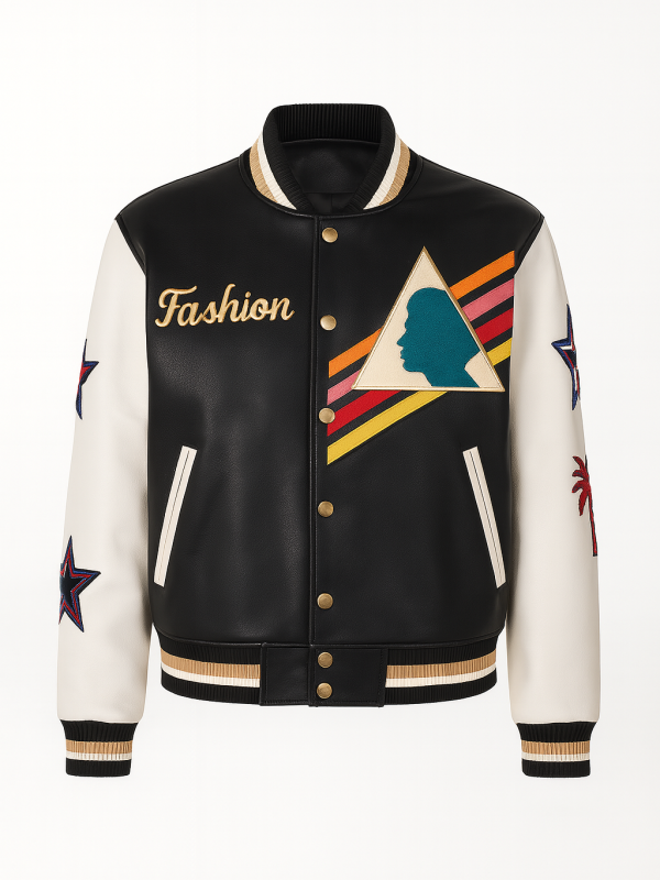 Men's Multi-Color Triangle Leather Varsity Jacke