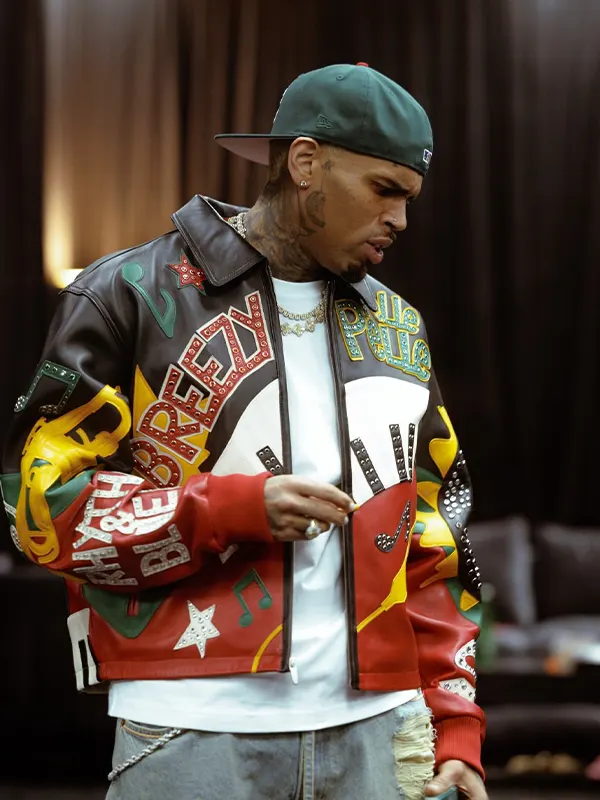 Chris Brown RB Tour 2026 Leather Bomber Jacket