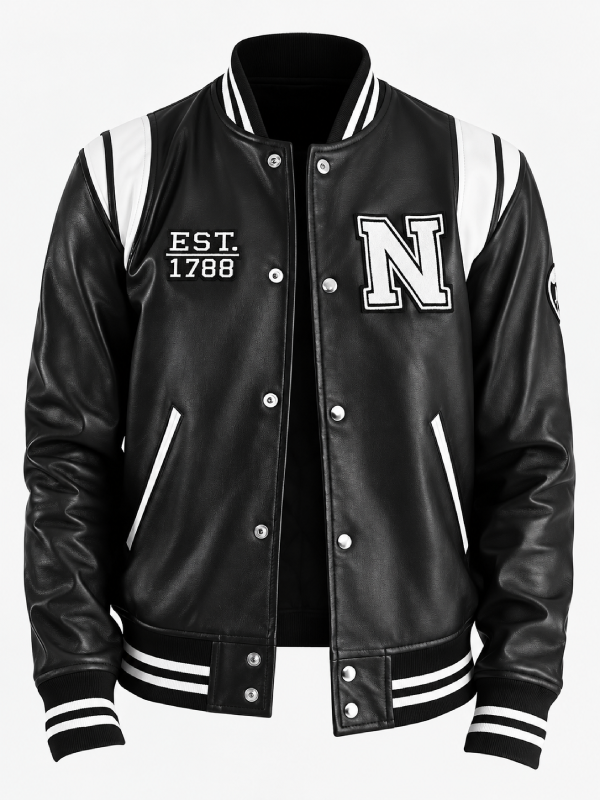 Men’s New York Black Leather Varsity Jacket