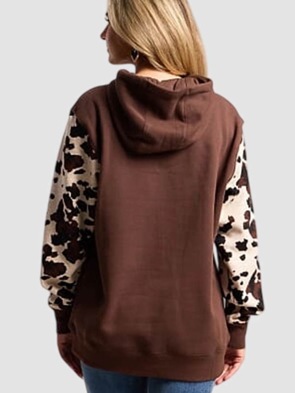 2026 Ariat Brown Cow Print Hoodie for Women