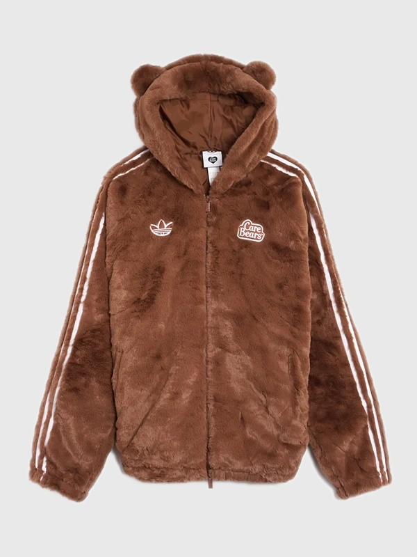 2026 Care Bears x Adidas Brown Faux Fur Zip Up Jacket