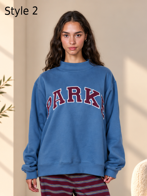 Parke Vintage Denim Varsity Mockneck Sweatshirt