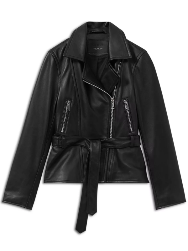 Reiss Febe belted biker jacket black