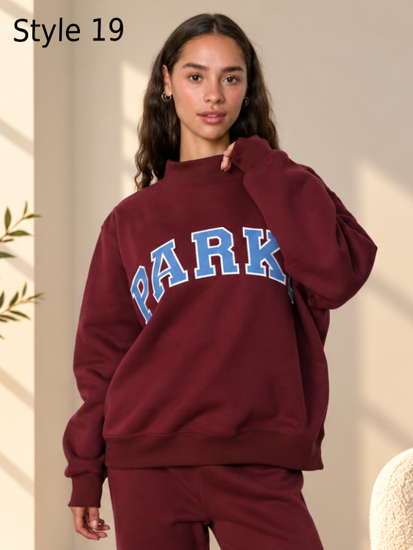 Retro Denim Varsity Mockneck Pullover Sweatshirt