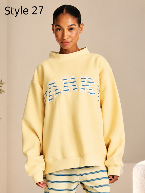Retro Varsity Denim Mockneck Sweatshirt for Men