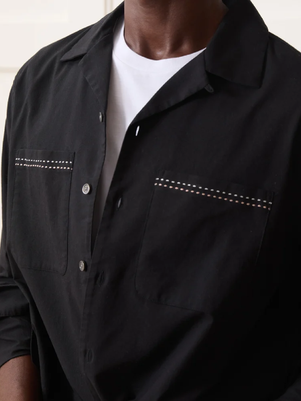 Todd Snyder embroidered camp collar shirt black