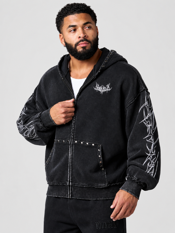 tribal stud zip hoodie men
