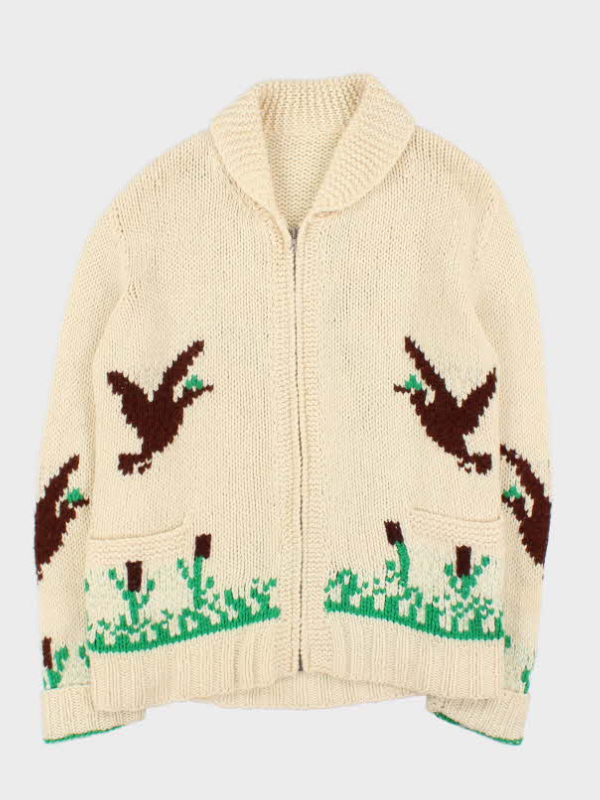 vintage 1960s hand knit wool zip cardigan